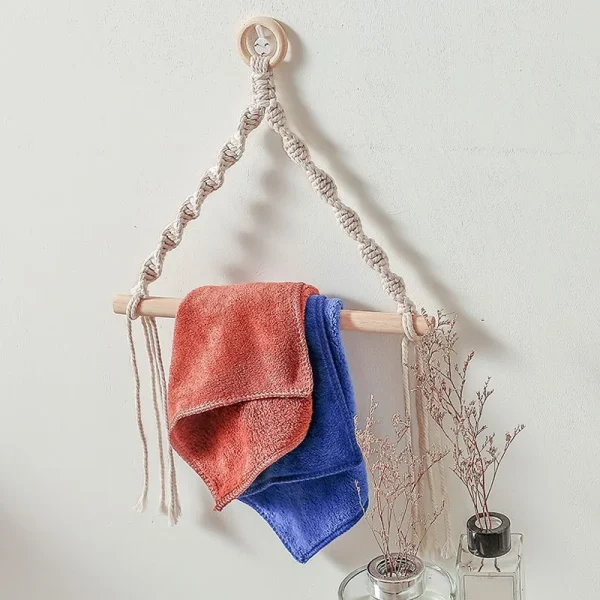 1Pc Toilet Paper Holder Rack Vintage Bohemian Hand-woven Towel Hanging Rope Tapestry 3