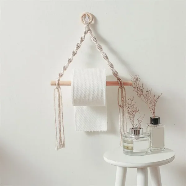 1Pc Toilet Paper Holder Rack Vintage Bohemian Hand-woven Towel Hanging Rope Tapestry 5
