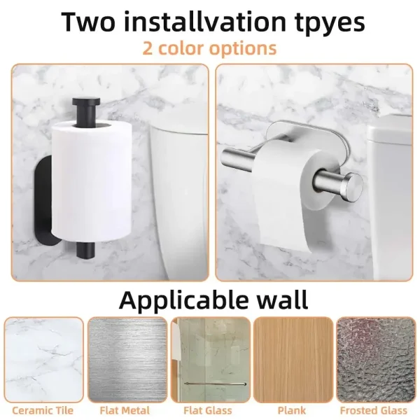 Self Adhesive Toilet Paper Towel Holder Stainless Steel Wall Mount  No Punching Tissue Towel Roll Dispenser for Bathroom Kitchen 2