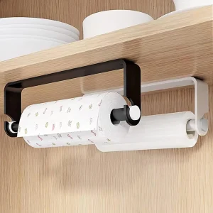 Under Cabinet Paper Towel Holder Plastic Wrap Storage Holder Wall Mounted Paper Towel Holder for Kitchen or Bathroom 1
