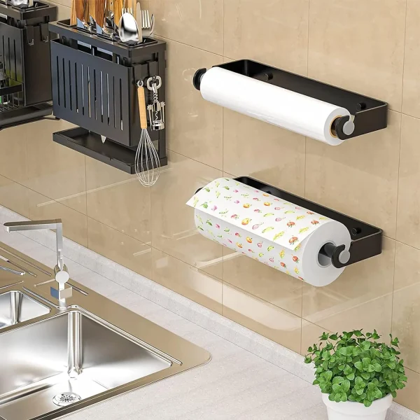 Under Cabinet Paper Towel Holder Plastic Wrap Storage Holder Wall Mounted Paper Towel Holder for Kitchen or Bathroom 2