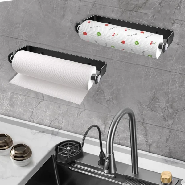 Under Cabinet Paper Towel Holder Plastic Wrap Storage Holder Wall Mounted Paper Towel Holder for Kitchen or Bathroom 3