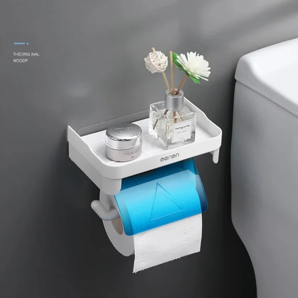 Wall Mount Toilet Paper Holder Bathroom Tissue Accessories Rack Holders Self Adhesive Punch Free Kitchen Roll Paper Accessory 5