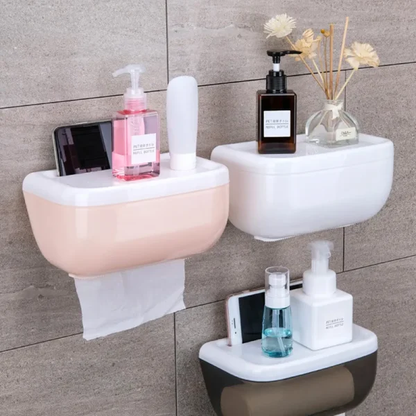 Toilet Paper Holder Waterproof Paper Holder Wall Mounted Tissue Holder Tissue Dispenser Multifunctional Storage Box 2