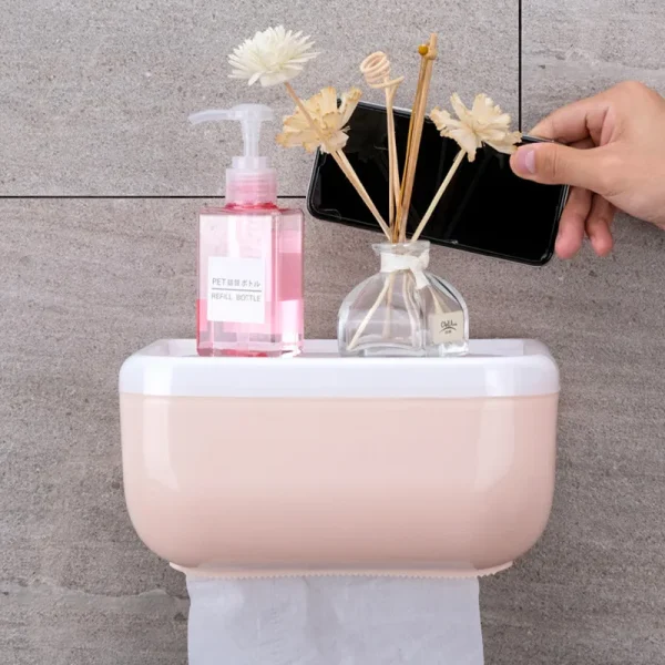 Toilet Paper Holder Waterproof Paper Holder Wall Mounted Tissue Holder Tissue Dispenser Multifunctional Storage Box 4