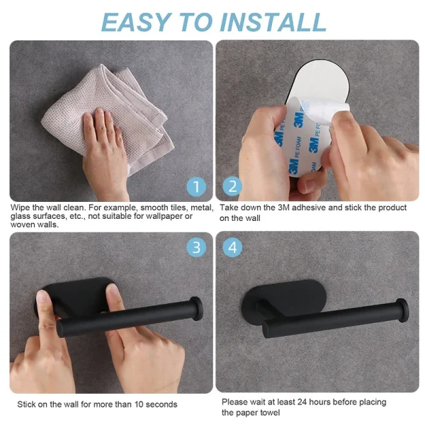 Adhesive Toilet Paper Holder Stainless Steel Tissue Hanger Waterproof Toilet Paper Stand Bathroom Accessories Paper Towels Hold 3