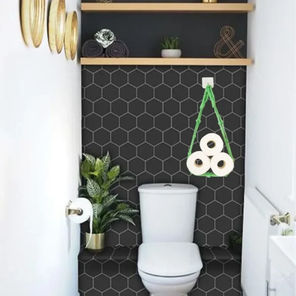 Hanging Toilet Paper Towel Holders Bathroom Decor Nordic Style Roll Storage Net Bag Wall Mounted Kitchen Basket Towel Rack 3