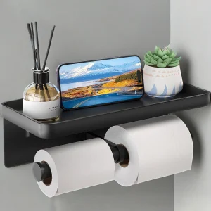 Wall Mounted Toilet Paper Holder Space Aluminum Toilet Roll Paper Holder Space Saving Storage Shelf Bathroom Kitchen Accessories 1