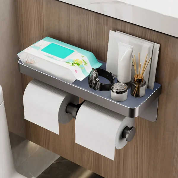 Wall Mounted Toilet Paper Holder Space Aluminum Toilet Roll Paper Holder Space Saving Storage Shelf Bathroom Kitchen Accessories 4
