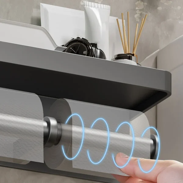 Wall Mounted Toilet Paper Holder Space Aluminum Toilet Roll Paper Holder Space Saving Storage Shelf Bathroom Kitchen Accessories 5