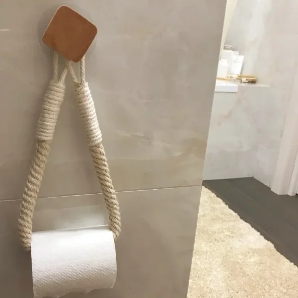 Kitchen Wooden Hook Toilet Paper Roll Holder Nail Free Wall-mounted Retro Towel Rack for Home Paper Towel Stand Bathroom Decor 2