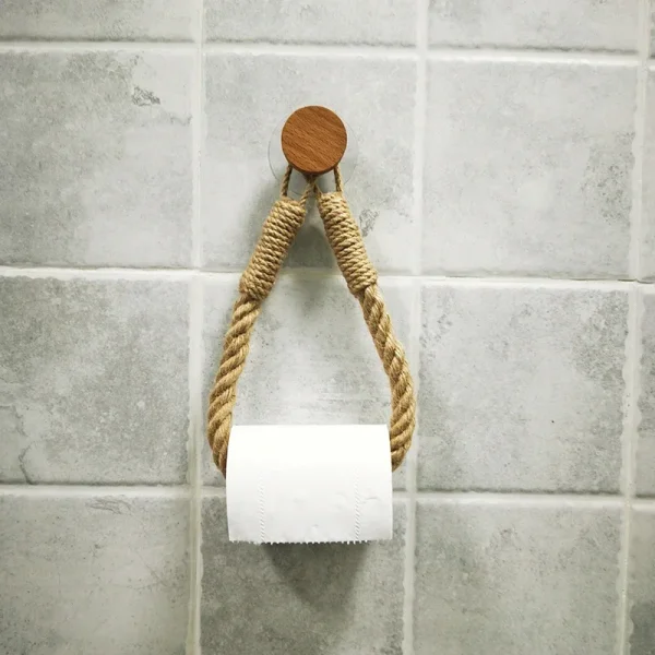 Kitchen Wooden Hook Toilet Paper Roll Holder Nail Free Wall-mounted Retro Towel Rack for Home Paper Towel Stand Bathroom Decor 3