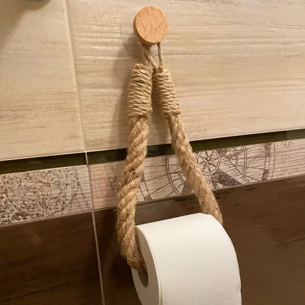 Kitchen Wooden Hook Toilet Paper Roll Holder Nail Free Wall-mounted Retro Towel Rack for Home Paper Towel Stand Bathroom Decor 5