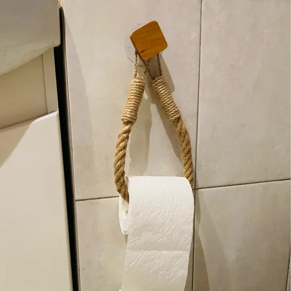 Kitchen Wooden Hook Toilet Paper Roll Holder Nail Free Wall-mounted Retro Towel Rack for Home Paper Towel Stand Bathroom Decor 6