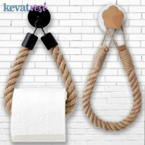 Punch-Free Toilet Paper Holder Linen Rope Paper Towel Holder Self-Adhesive Hanging Rope for Paper Wall Mounted Tissue Holder 1