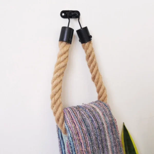 Punch-Free Toilet Paper Holder Linen Rope Paper Towel Holder Self-Adhesive Hanging Rope for Paper Wall Mounted Tissue Holder 3