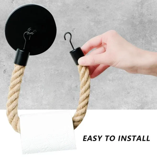 Punch-Free Toilet Paper Holder Linen Rope Paper Towel Holder Self-Adhesive Hanging Rope for Paper Wall Mounted Tissue Holder 5