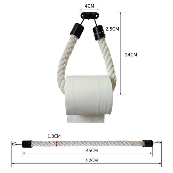 Punch-Free Toilet Paper Holder Linen Rope Paper Towel Holder Self-Adhesive Hanging Rope for Paper Wall Mounted Tissue Holder 6