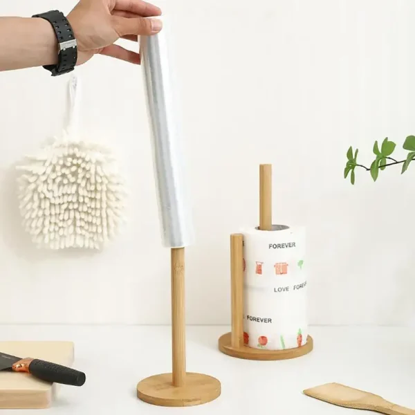Wood Paper Towel Holder Kitchen Roll Paper Towel Holder Bathroom Tissue Vertical Stand Anti-Skid Base Paper Towel Storage Holder 4