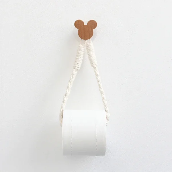 Vintage Towel Hanger Rope Bathroom accessories Home Hotel Decoration Supplies Mickey,moon,star Wooden Hook Toilet paper holder 2