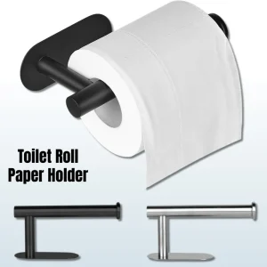 Adhesive Toilet Paper Holder, No Drilling Stainless Steel Toilet Roll Holder, Stick on Wall Storage Rack for Bathroom Kitchen RV 1