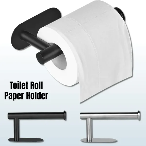 Adhesive Toilet Paper Holder, No Drilling Stainless Steel Toilet Roll Holder, Stick on Wall Storage Rack for Bathroom Kitchen RV 1