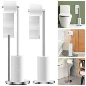 Freestanding Toilet Roll Holders Stainless Steel Toilet Paper Stand Anti-Rust Space Bathroom Tissue Rack Paper Dispenser Storage 1