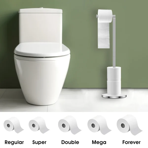 Freestanding Toilet Roll Holders Stainless Steel Toilet Paper Stand Anti-Rust Space Bathroom Tissue Rack Paper Dispenser Storage 2