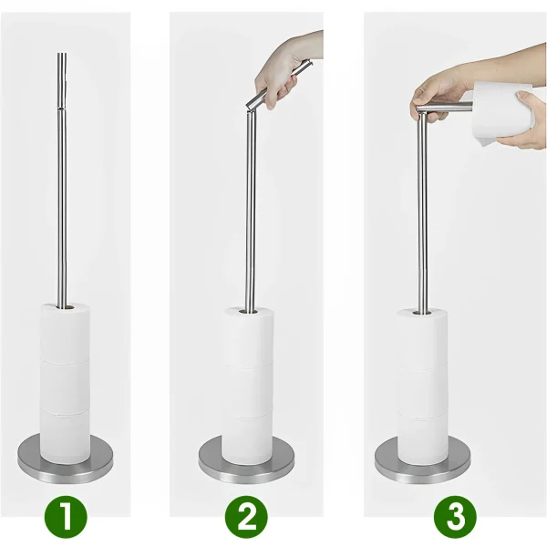 Freestanding Toilet Roll Holders Stainless Steel Toilet Paper Stand Anti-Rust Space Bathroom Tissue Rack Paper Dispenser Storage 3