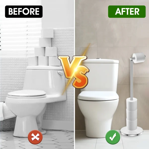 Freestanding Toilet Roll Holders Stainless Steel Toilet Paper Stand Anti-Rust Space Bathroom Tissue Rack Paper Dispenser Storage 6