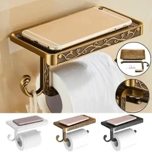 Antique Bronze Carving Bathroom With Phone Shelf Towel Tissue Aluminum Rack Toilet Paper Holder Creative 1