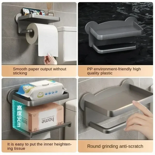 Hot Toilet Paper Holder Stand Wall-Mounted Toilet Paper Dispenser Kitchen Bathroom Storage Rack For Tissue Box Shelf Phone Holde 6