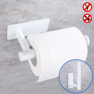 Stainless Steel Paper Holder White Adhesive Wall Mount Stand Kitchen Bathroom Toilet Paper Towel Tissue Roll Shelf Brushed Gold 1