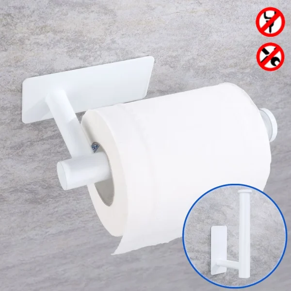 Stainless Steel Paper Holder White Adhesive Wall Mount Stand Kitchen Bathroom Toilet Paper Towel Tissue Roll Shelf Brushed Gold 1