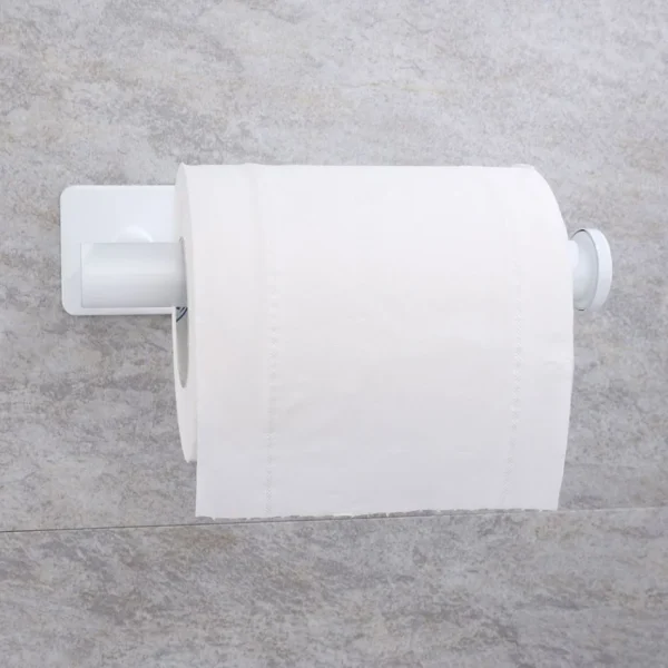 Stainless Steel Paper Holder White Adhesive Wall Mount Stand Kitchen Bathroom Toilet Paper Towel Tissue Roll Shelf Brushed Gold 2