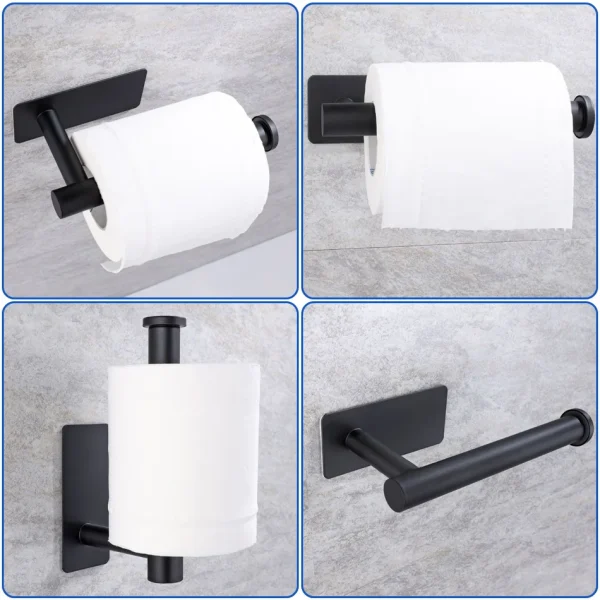 Stainless Steel Paper Holder White Adhesive Wall Mount Stand Kitchen Bathroom Toilet Paper Towel Tissue Roll Shelf Brushed Gold 6