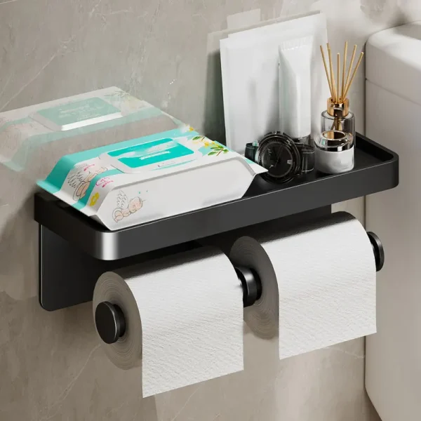 Aluminum Alloy Paper Holder Wall-Mounted Toilet Roll Paper Holder No Drilling Bathroom Kitchen Paper Holder 2