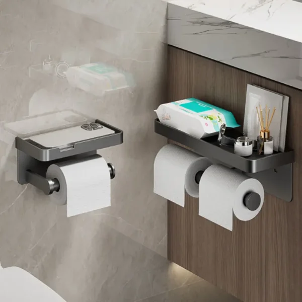 Aluminum Alloy Paper Holder Wall-Mounted Toilet Roll Paper Holder No Drilling Bathroom Kitchen Paper Holder 6