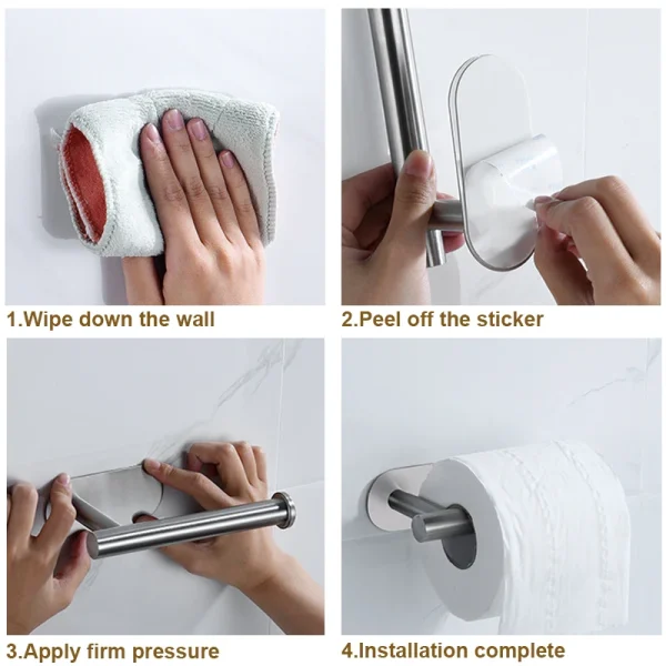 Stainless Steel Paper Towel Holder No Punching Toilet Paper Holder for Bathroom Kitchen Washroom Self Adhesive Towel Holder 5