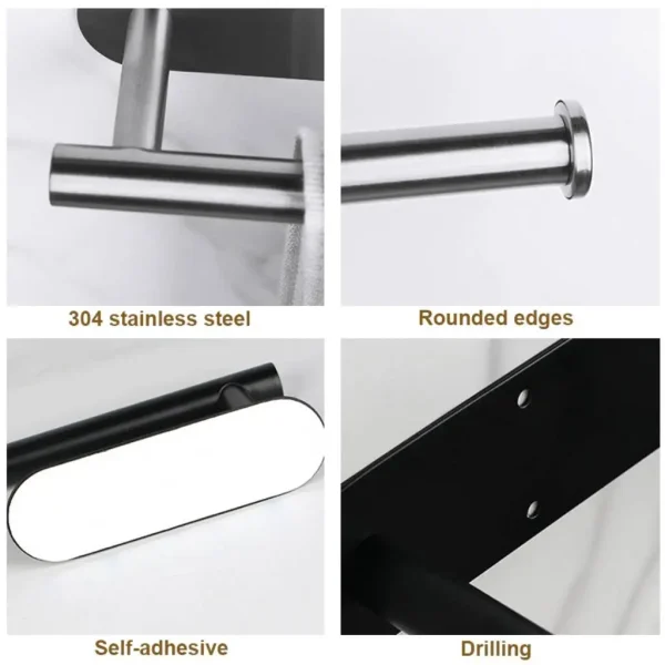 Stainless Steel Paper Towel Holder No Punching Toilet Paper Holder for Bathroom Kitchen Washroom Self Adhesive Towel Holder 6