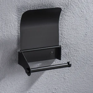 Bathroom Stainless Steel Black Toilet Roll Paper Holder Wall Mount with Curve Cover Bathroom Single Roll Paper Holder with Screw 1