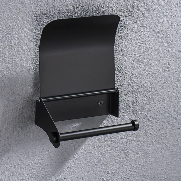 Bathroom Stainless Steel Black Toilet Roll Paper Holder Wall Mount with Curve Cover Bathroom Single Roll Paper Holder with Screw 1