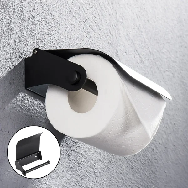 Bathroom Stainless Steel Black Toilet Roll Paper Holder Wall Mount with Curve Cover Bathroom Single Roll Paper Holder with Screw 3