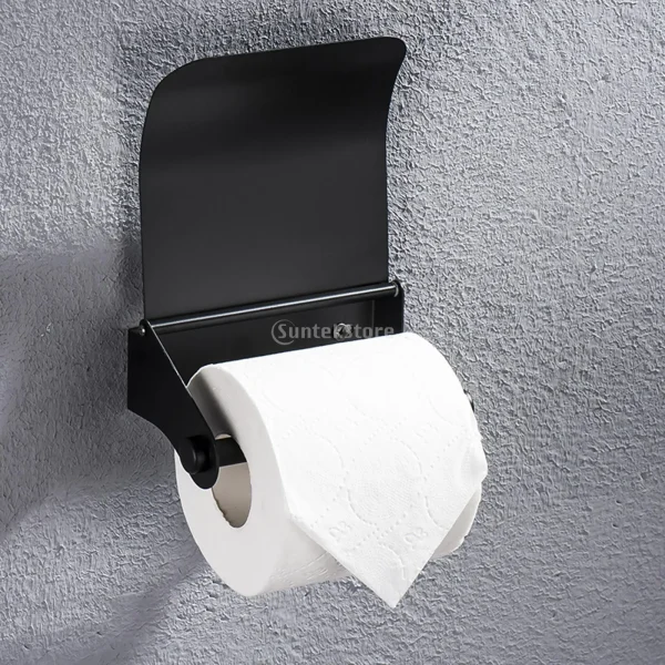 Bathroom Stainless Steel Black Toilet Roll Paper Holder Wall Mount with Curve Cover Bathroom Single Roll Paper Holder with Screw 4