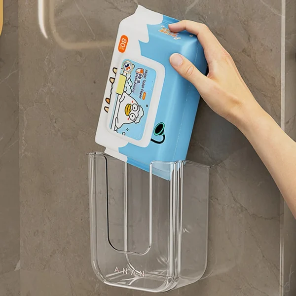 Wall-Mounted Wet Wipe Dispenser - Self-Adhesive Plastic Holder, Large Opening, Strong Load Capacity For Bathroom Tissue Storage 4