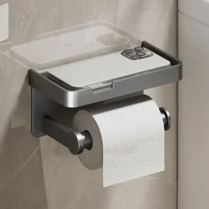 Aluminum Alloy Paper Holder Wall-Mounted Toilet Roll Paper Holder No Drilling Bathroom Kitchen Paper Holder 1