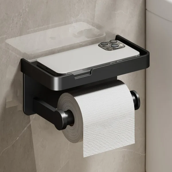 Aluminum Alloy Paper Holder Wall-Mounted Toilet Roll Paper Holder No Drilling Bathroom Kitchen Paper Holder 2