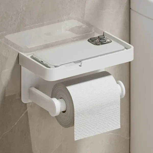 Aluminum Alloy Paper Holder Wall-Mounted Toilet Roll Paper Holder No Drilling Bathroom Kitchen Paper Holder 3