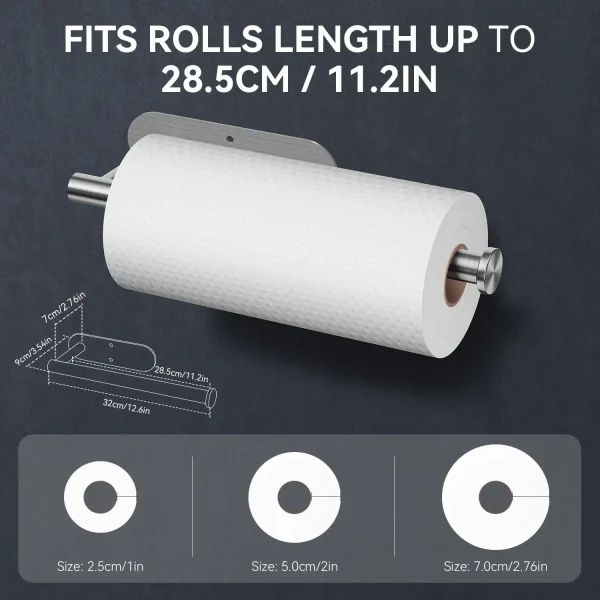 Stainless Steel Paper Towel Holder Self Adhesive Kitchen Roll Paper Holder No Punching Kitchen Bathroom Lengthen Storage Rack 3