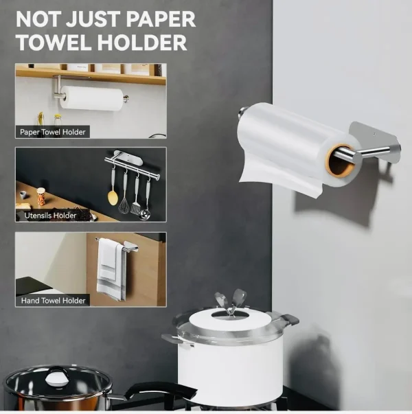 Stainless Steel Paper Towel Holder Self Adhesive Kitchen Roll Paper Holder No Punching Kitchen Bathroom Lengthen Storage Rack 4